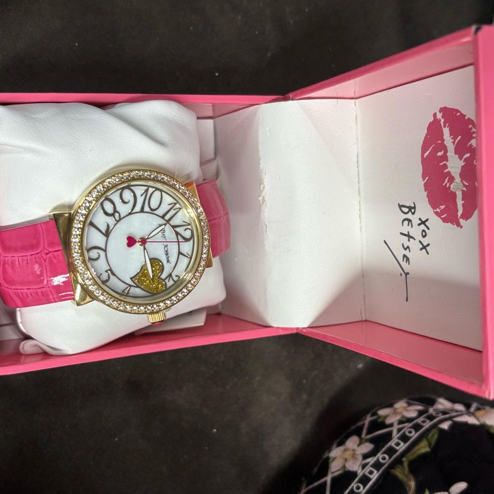 Betsey Johnson Pink Strap Gold Dial Watch